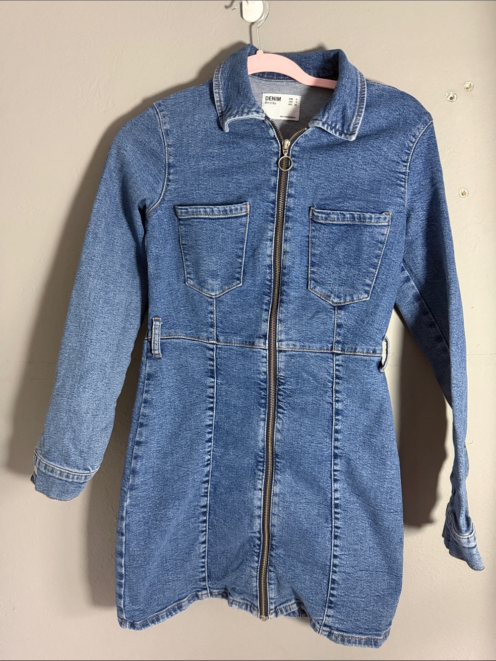 Bershka Blue Denim Zip-Front Jean Jacket